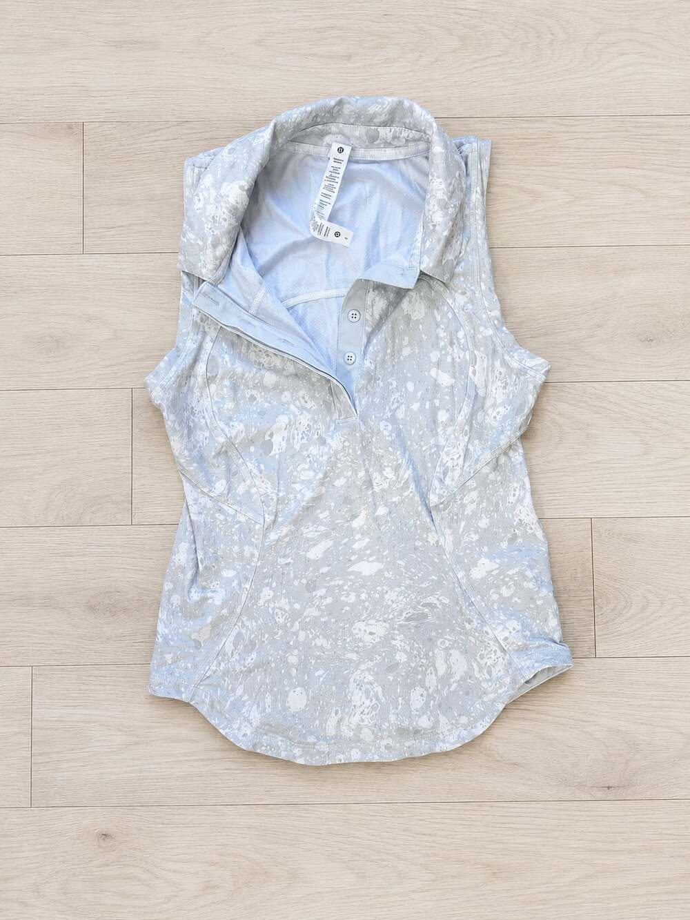 Lululemon Sleeveless Polo Tank Top Gray White Marble Print Golf Tennis Size 0